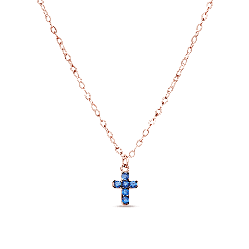 Cross necklace with blue sapphire deals