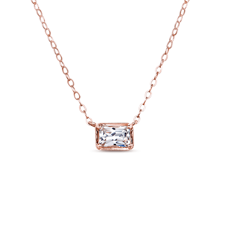14K Rose Gold White Sapphire Radiant Necklace Pendant
