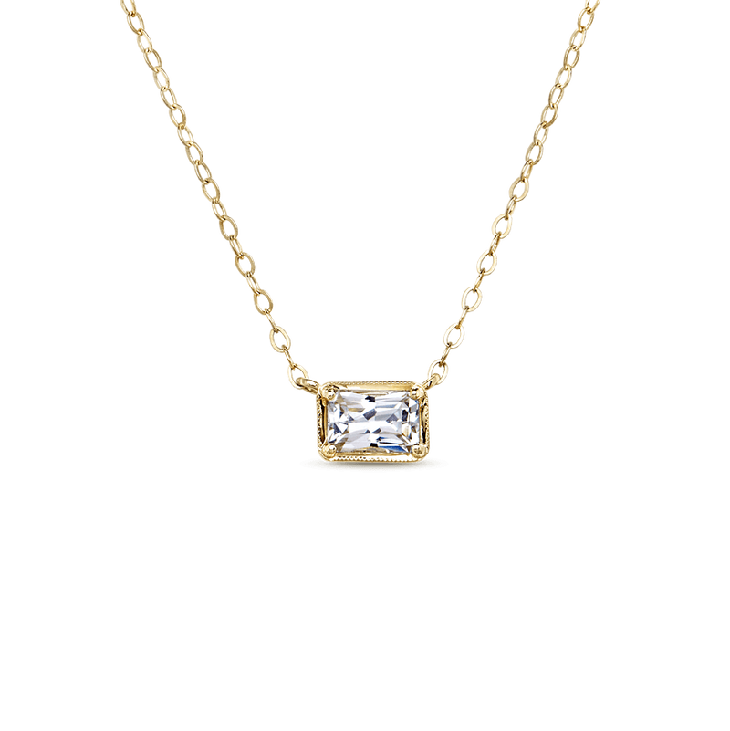 14K Yellow Gold White Sapphire Radiant Necklace Pendant
