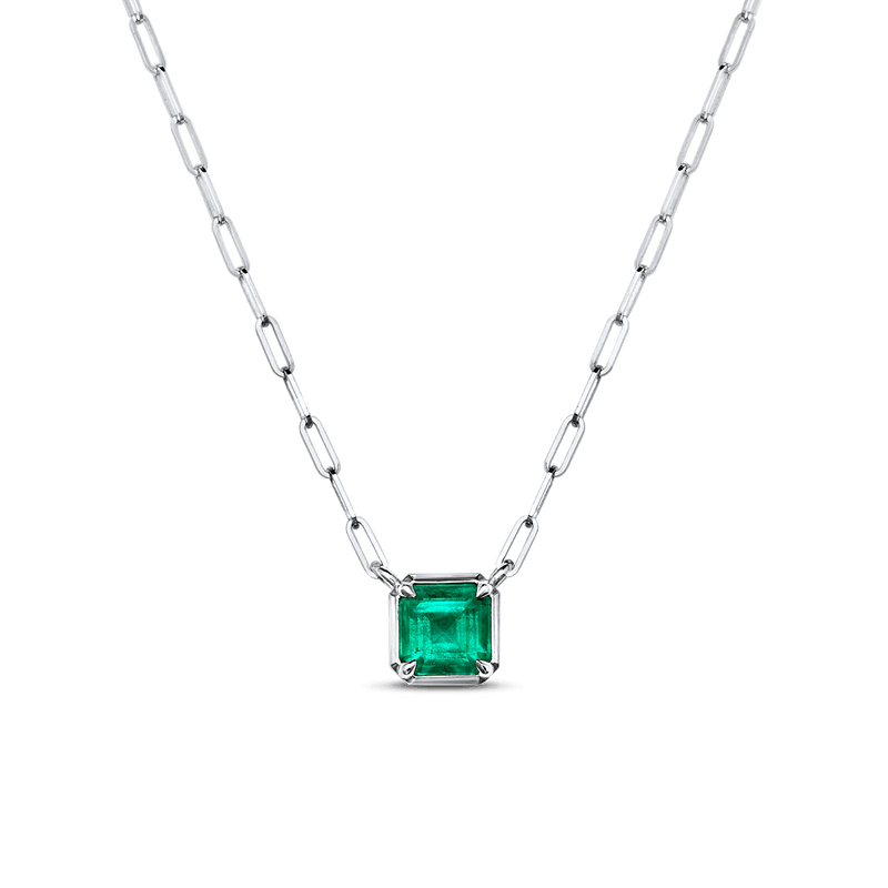 14K White Gold Square Emerald Cut Necklace