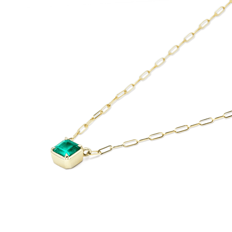 14K Yellow Gold Square Emerald Cut Necklace