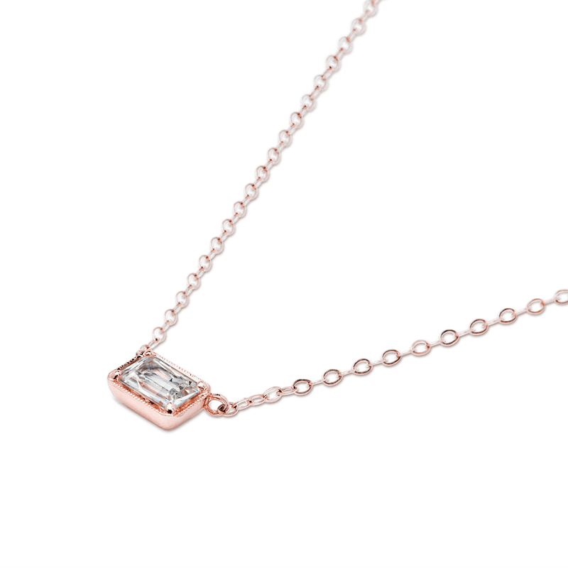 14K Rose Gold Sapphire Radiant Necklace Pendant
