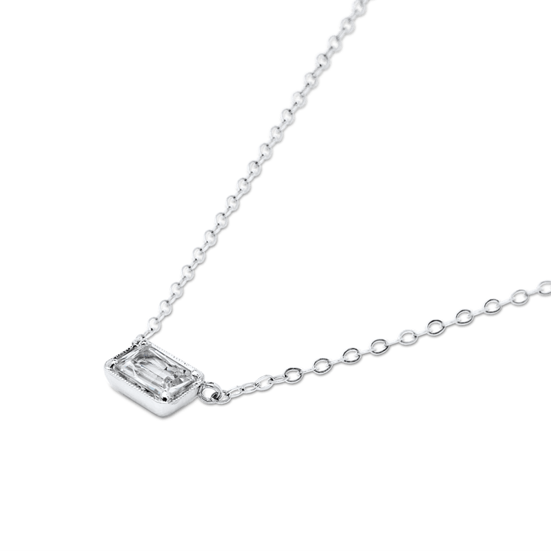 14K White Gold Sapphire Radiant Necklace Pendant