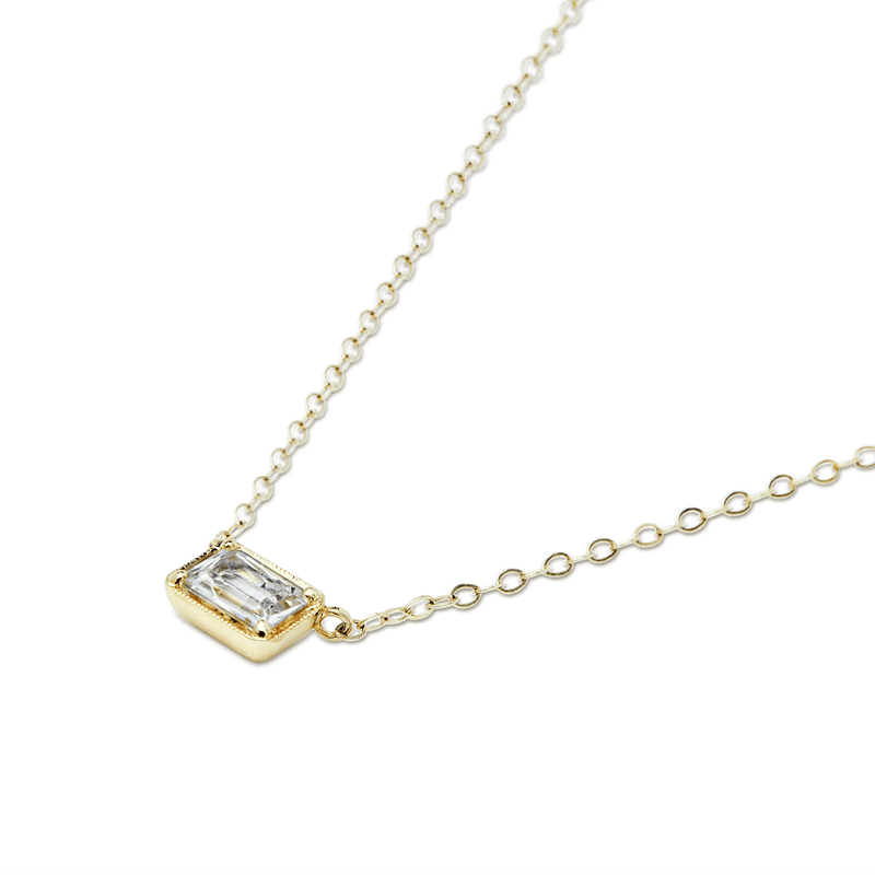 14K  Yellow Gold Sapphire Radiant Necklace Pendant