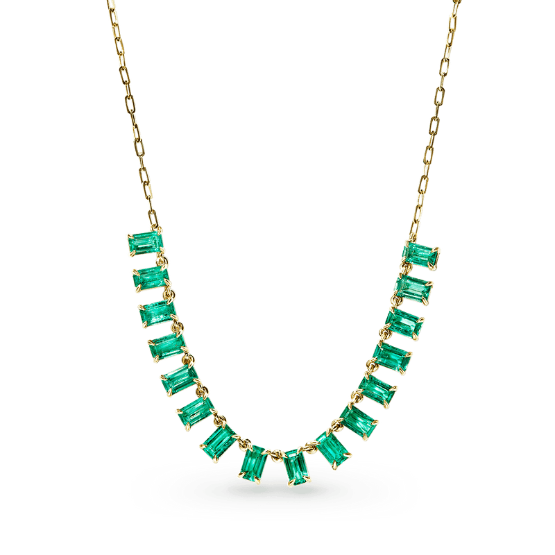 14K Yellow Gold Green Emerald Necklace