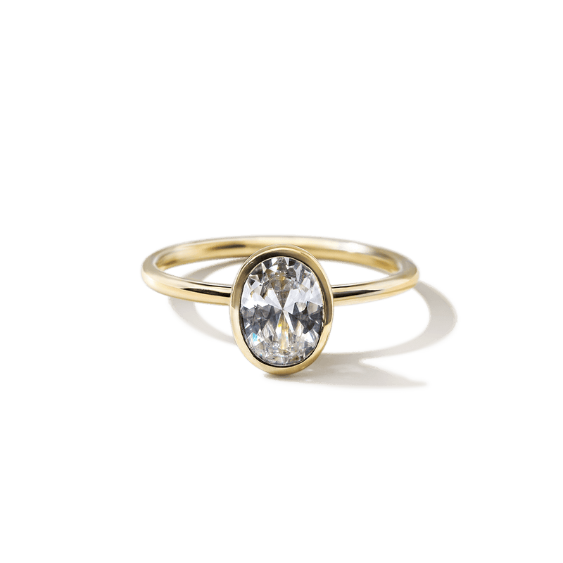 18K Yellow Gold Bezel Oval Diamond Engagement Ring