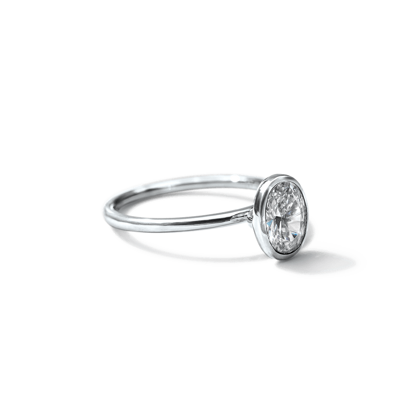 18K White Gold Platinum Oval Bezel Diamond Engagement Ring