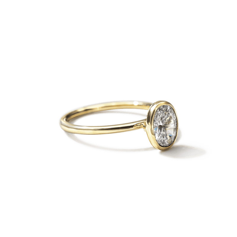 18K Yellow Gold Oval Diamond Bezel Engagement Ring