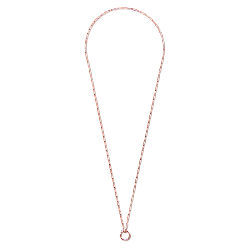 14K Rose Gold 18" paperclip chain with lariat petite with hinged jump ring connector