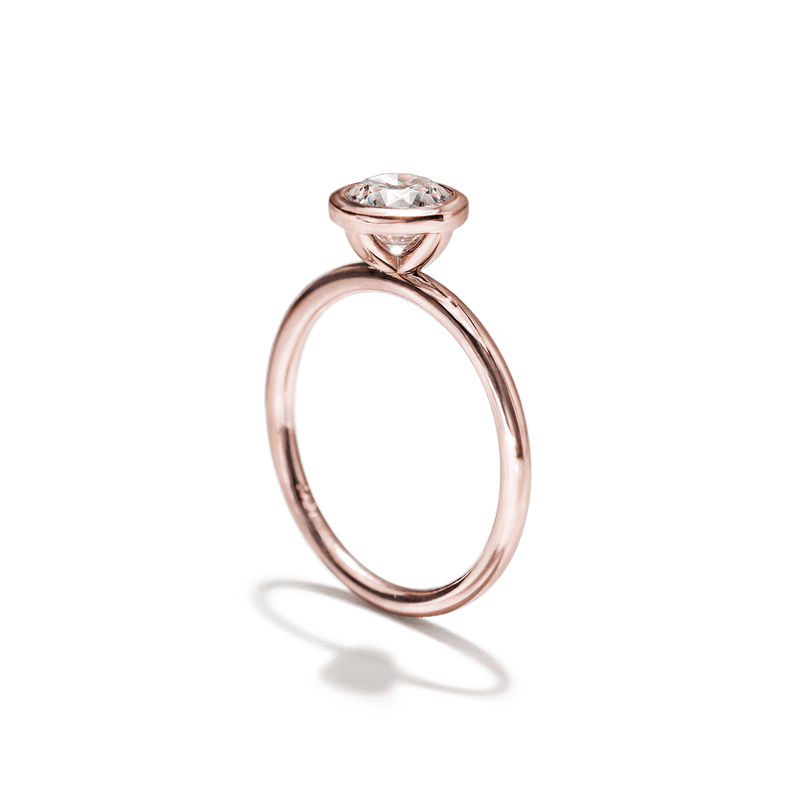 18K Rose Gold  Round Bezel Diamond Engagement Ring