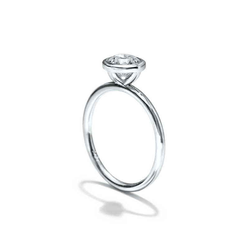 18K White Gold Platinum Round Bezel  Diamond Engagement Ring