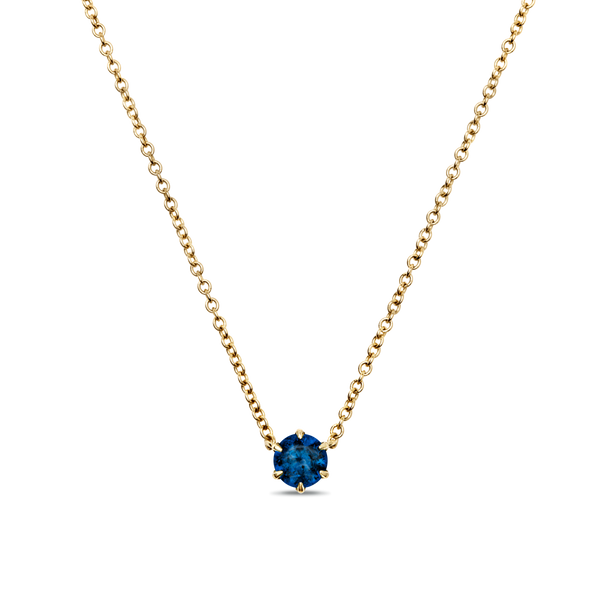 14K Yellow Gold round blue sapphire necklace