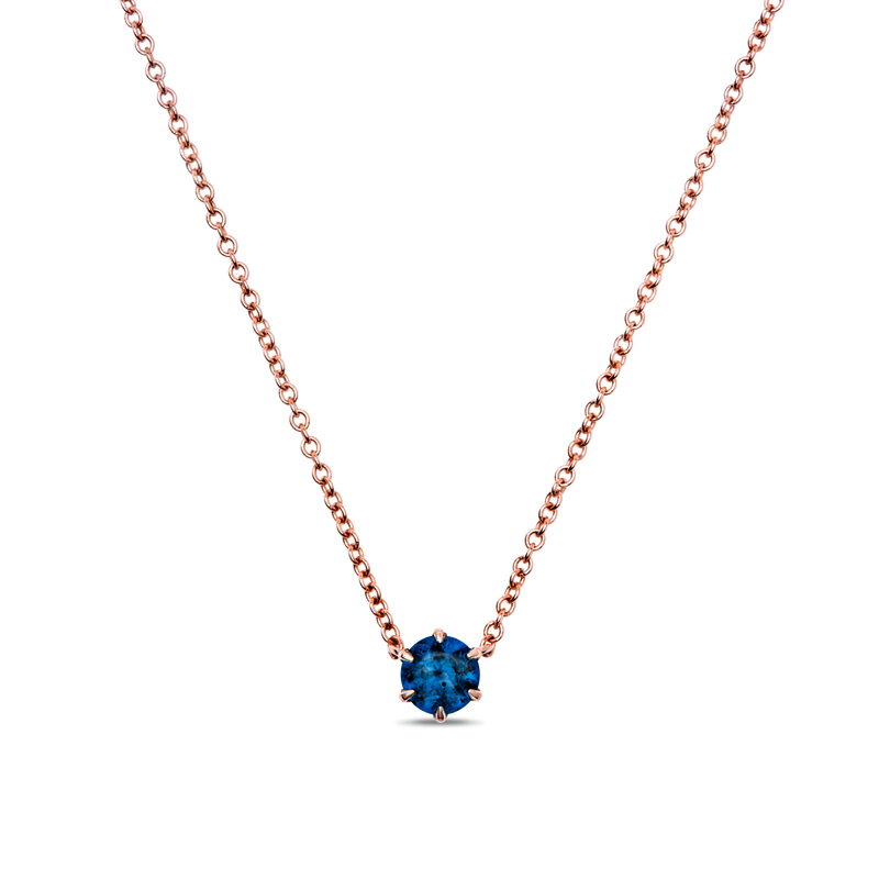 14K Rose Gold round blue sapphire necklace