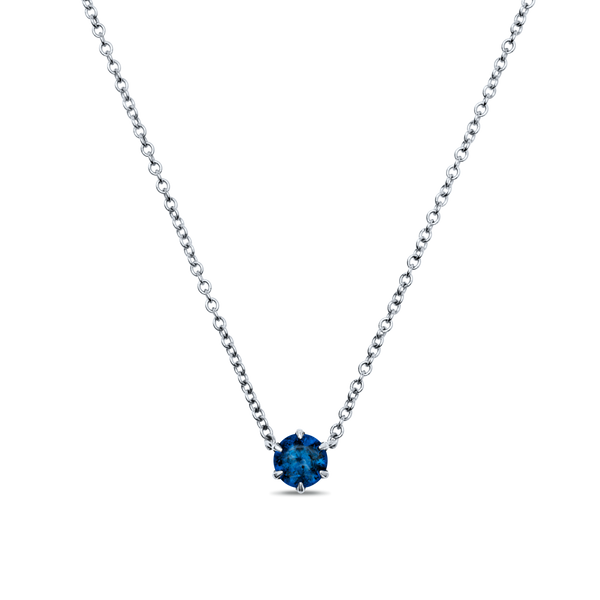 14K White Gold round blue sapphire necklace