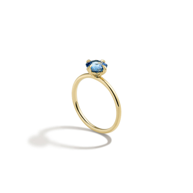 18K Yellow Gold Blue Sapphire Cushion Engagement Ring