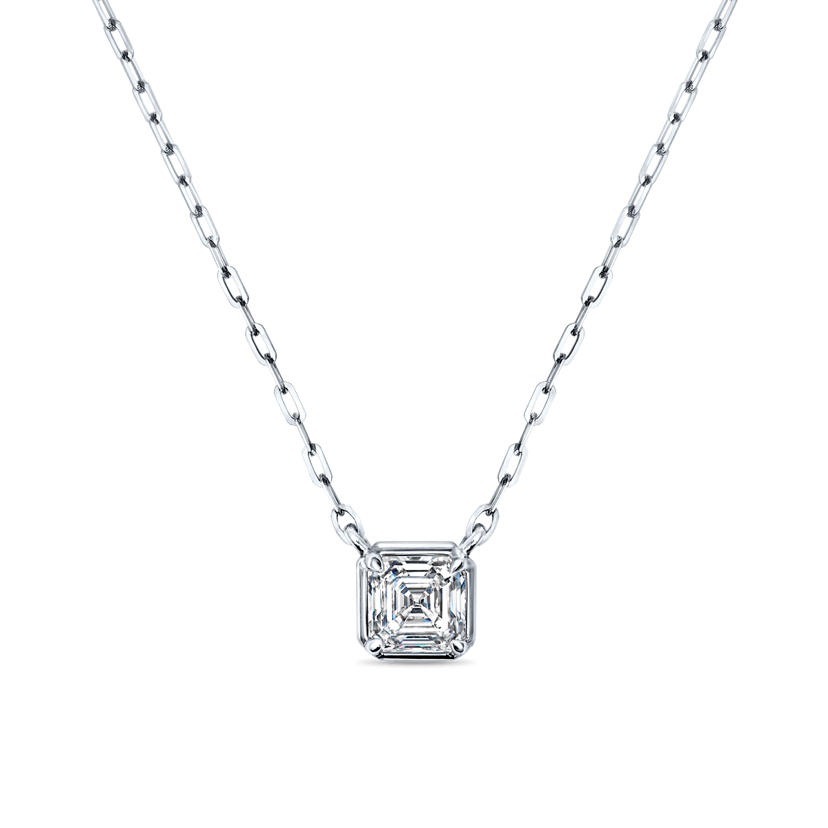 14K White Gold Asscher Diamond Lab Grown Pendant