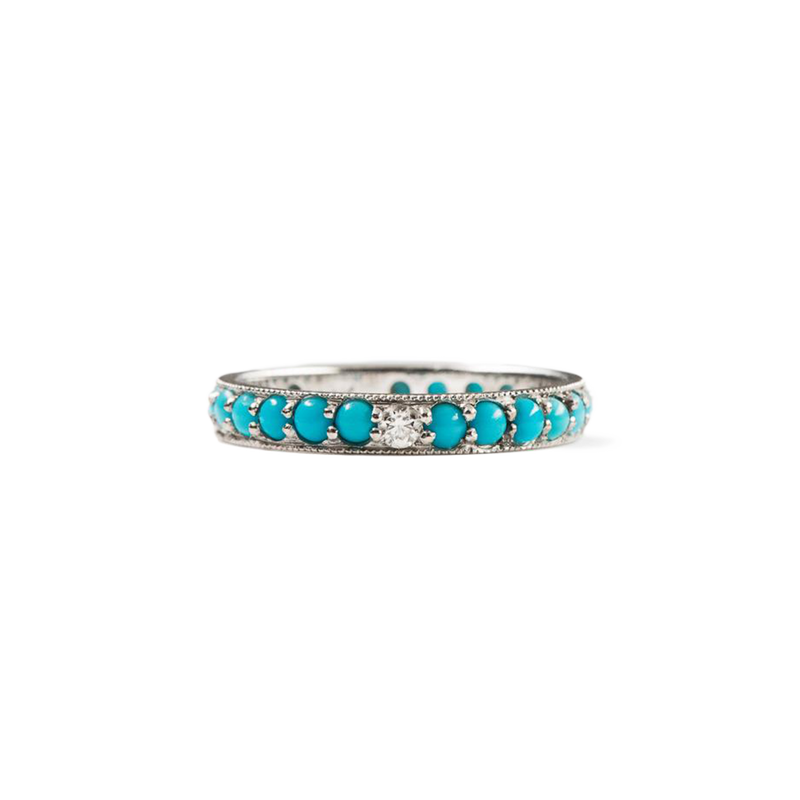 14K White Gold Turquoise and Diamond Ring