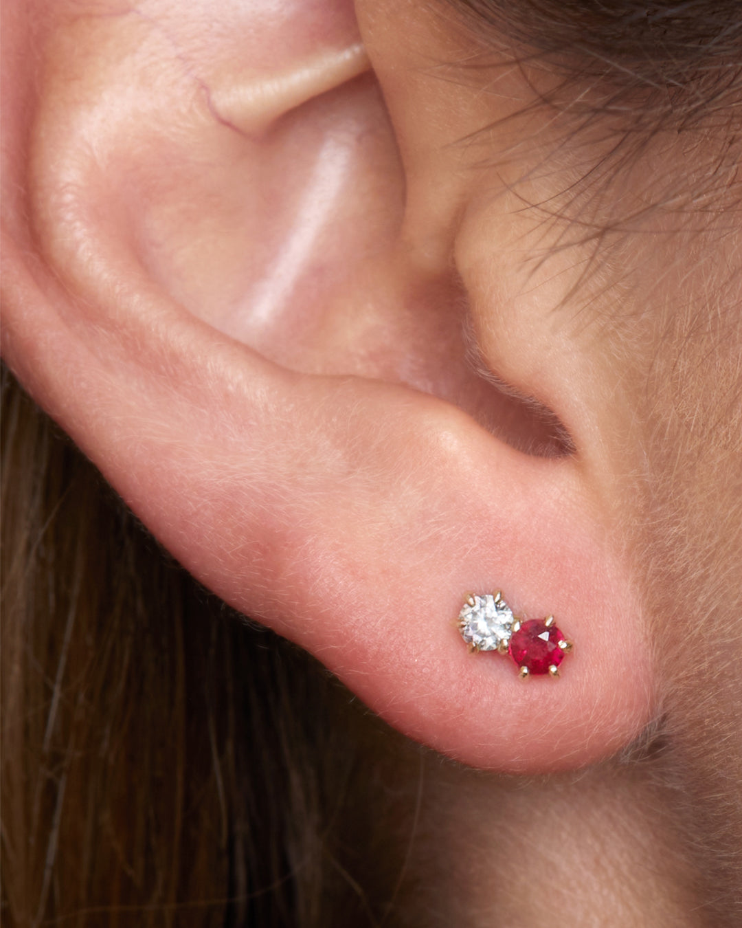duo ruby and diamond stud