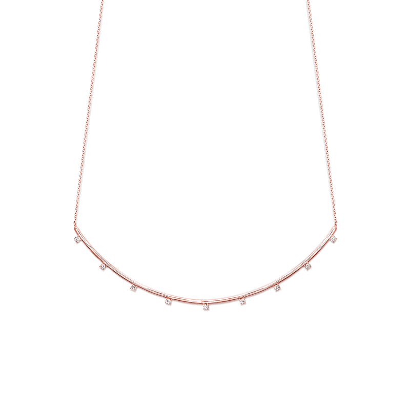 14K Rose Gold diamond bar necklace