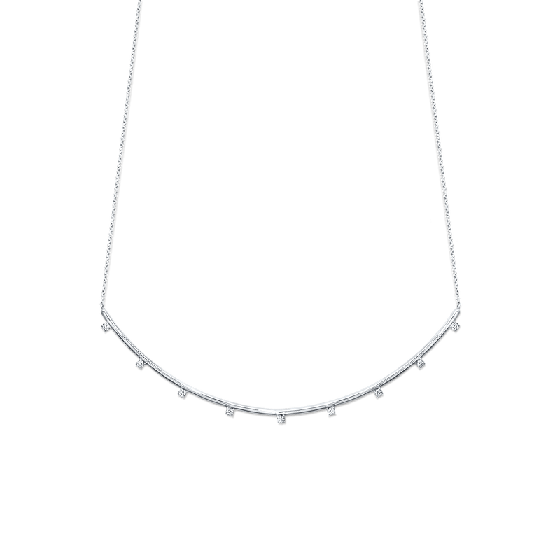 14K White Gold diamond bar necklace