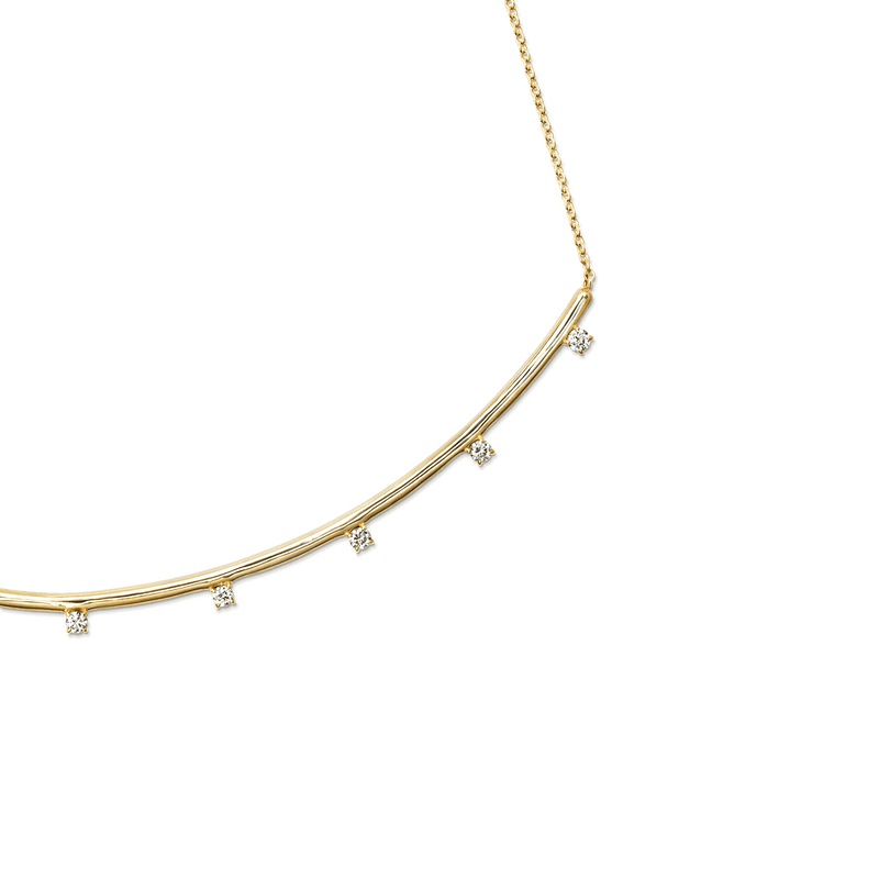 14K Yellow Gold diamond bar necklace