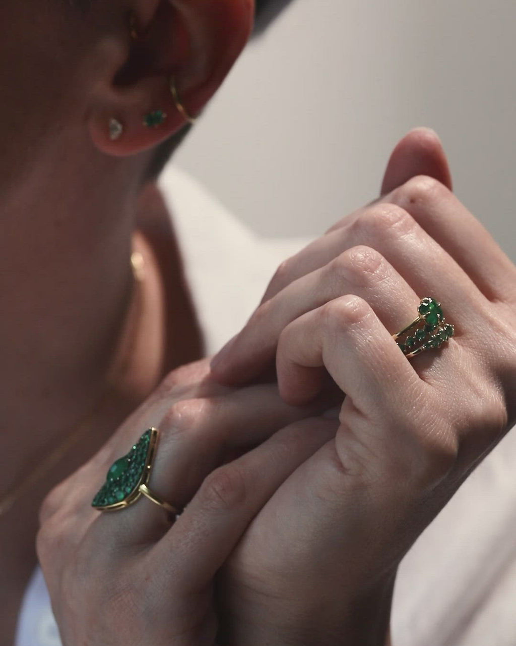 14K Rose Gold Emerald Cut Emerald Engagement Ring For Women - MollyJewelryUS