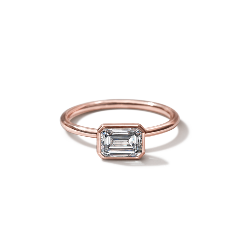 18K Rose Gold Bezel Emerald Diamond Engagement Ring