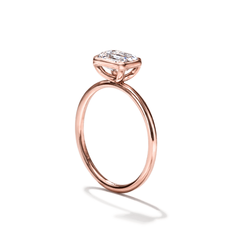 18K Rose Gold Bezel Emerald Diamond Engagement Ring