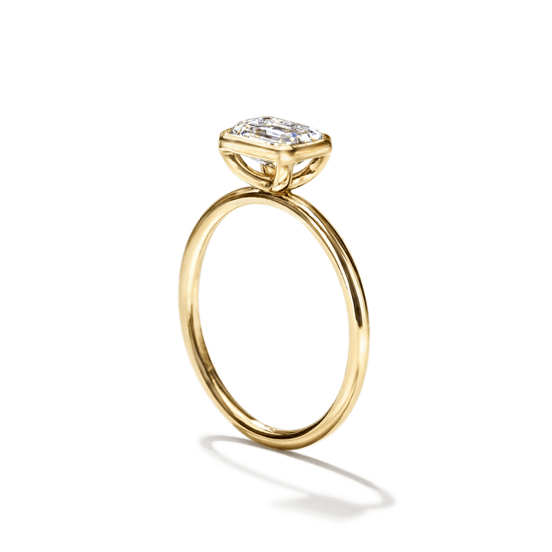 18K Yellow Gold Emerald Bezel Diamond Engagement Ring