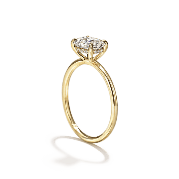 18K Yellow Gold Solitaire Emerald Diamond Engagement Ring