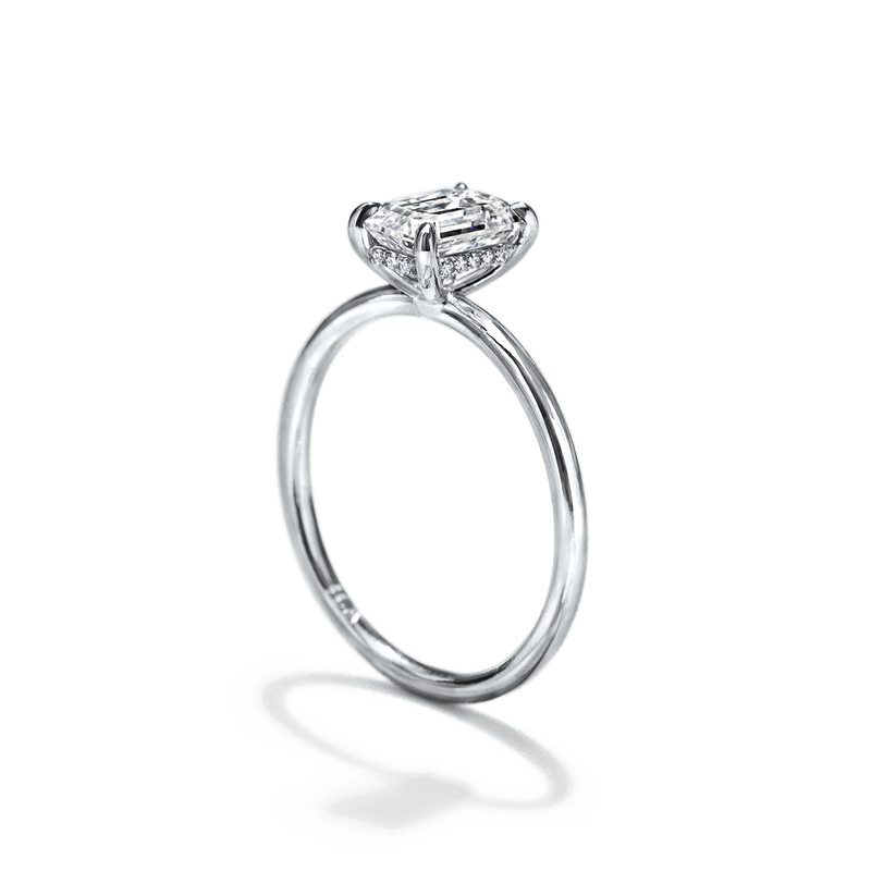 ILA Platinum 18K White Gold Round Hidden Halo Pave Engagement Ring