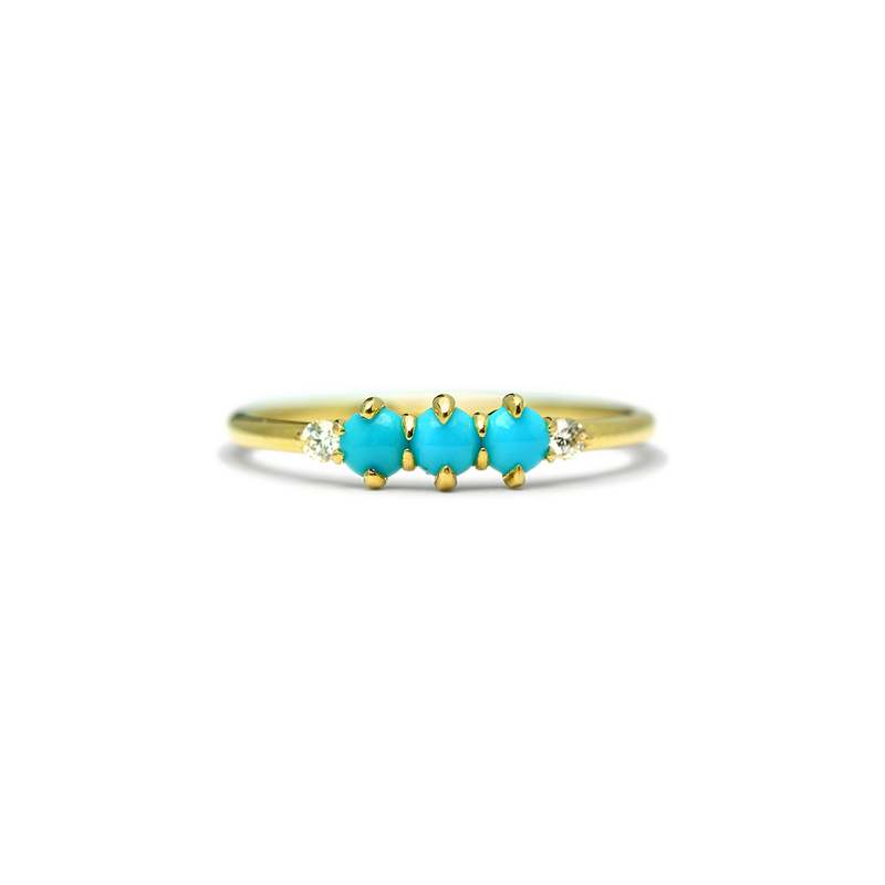 14K Yellow Gold Turquoise and Diamond Ring