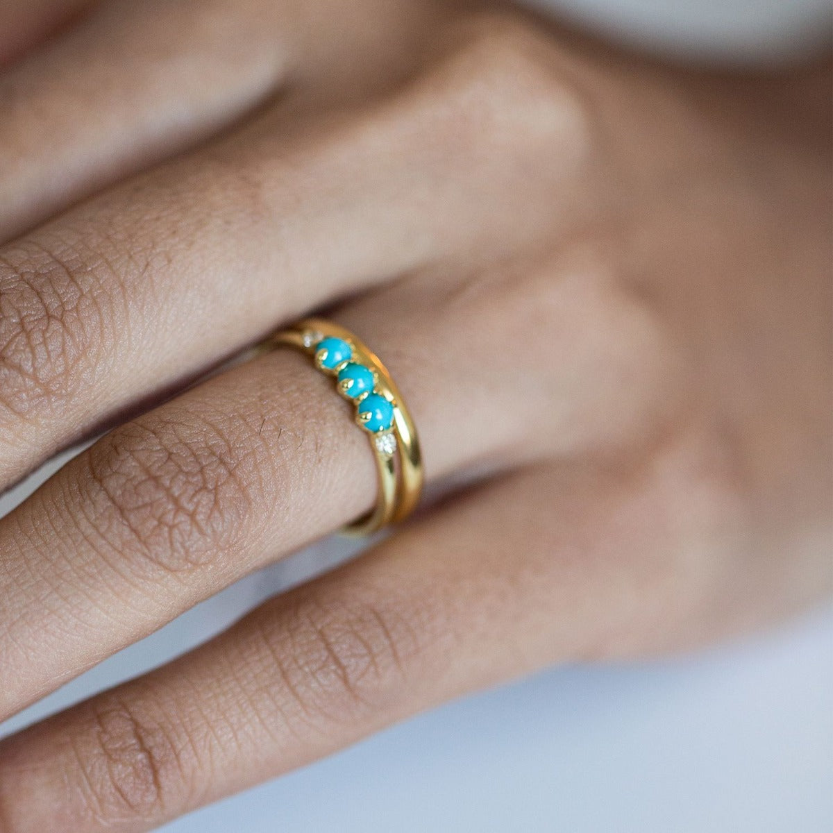 14K Gold Turquoise and Diamond Ring