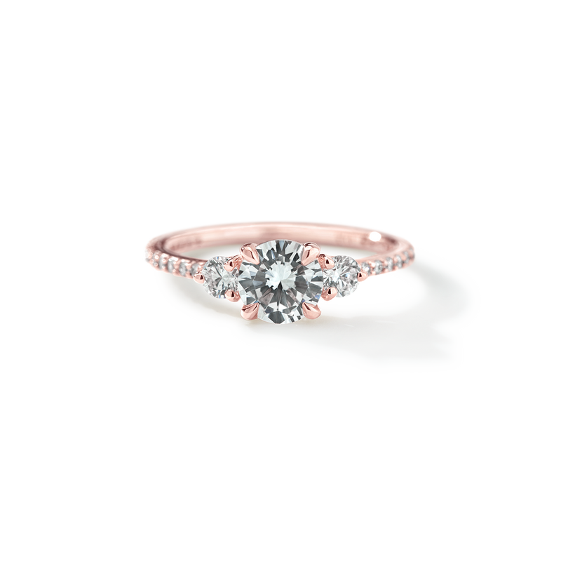 18K Rose Gold ILA 3 Stone Diamond Pave Engagement Ring