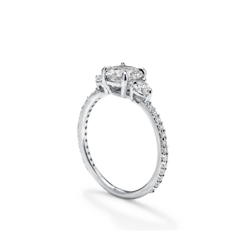 18K White Gold Platinum ILA 3 Stone Diamond Pave Engagement Ring
