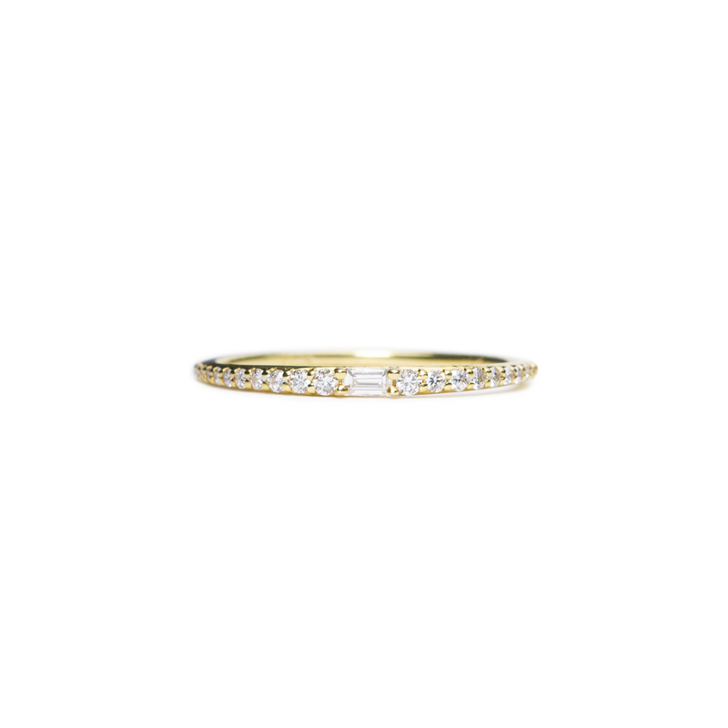 14K Yellow Gold Lamont designer diamond band with baguette and tapering round diamonds in gold