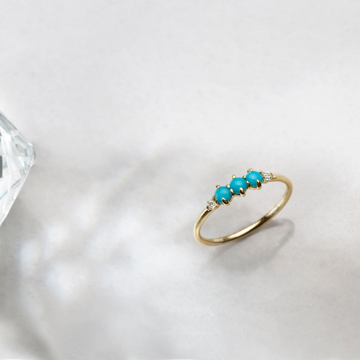 14K Gold Turquoise and Diamond Ring
