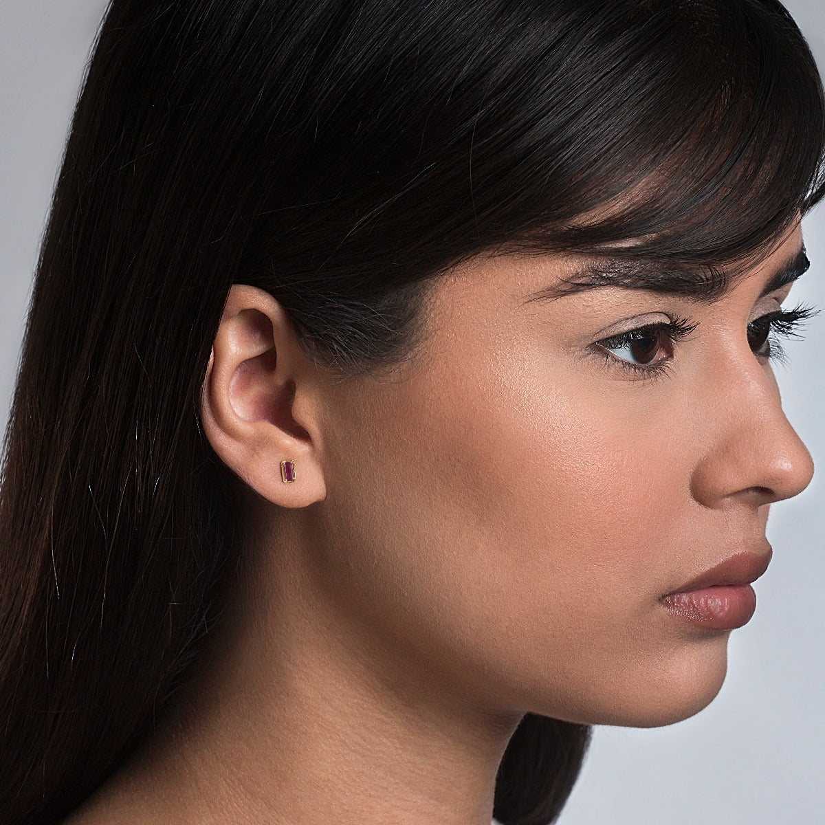 14K Gold Ruby Baguette Stud