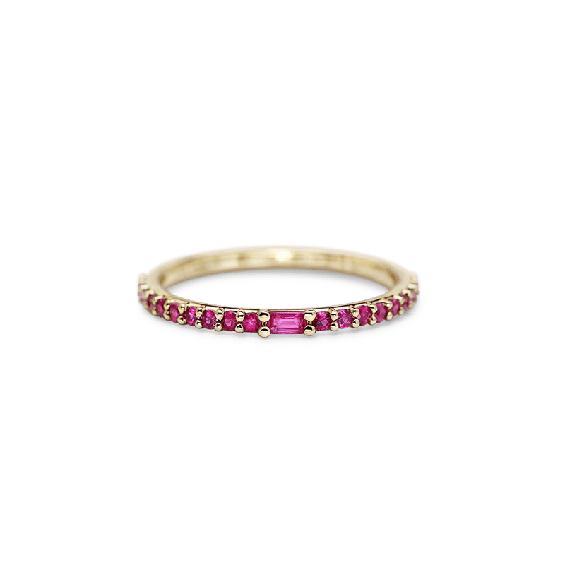 14K Yellow Gold Baguette Ruby Band