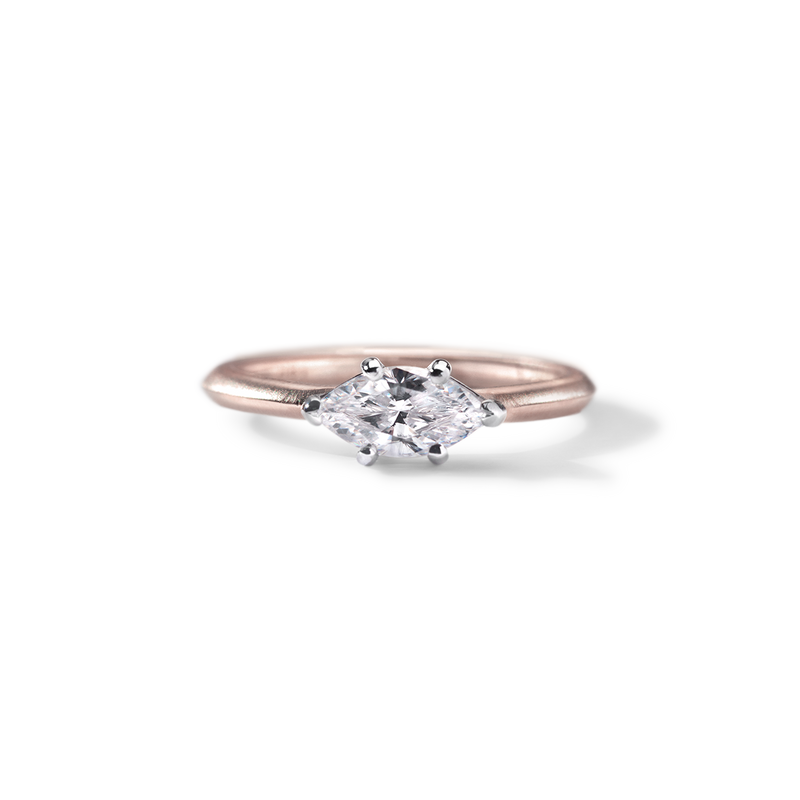 18K Rose Gold Marquise Engagement Ring East West