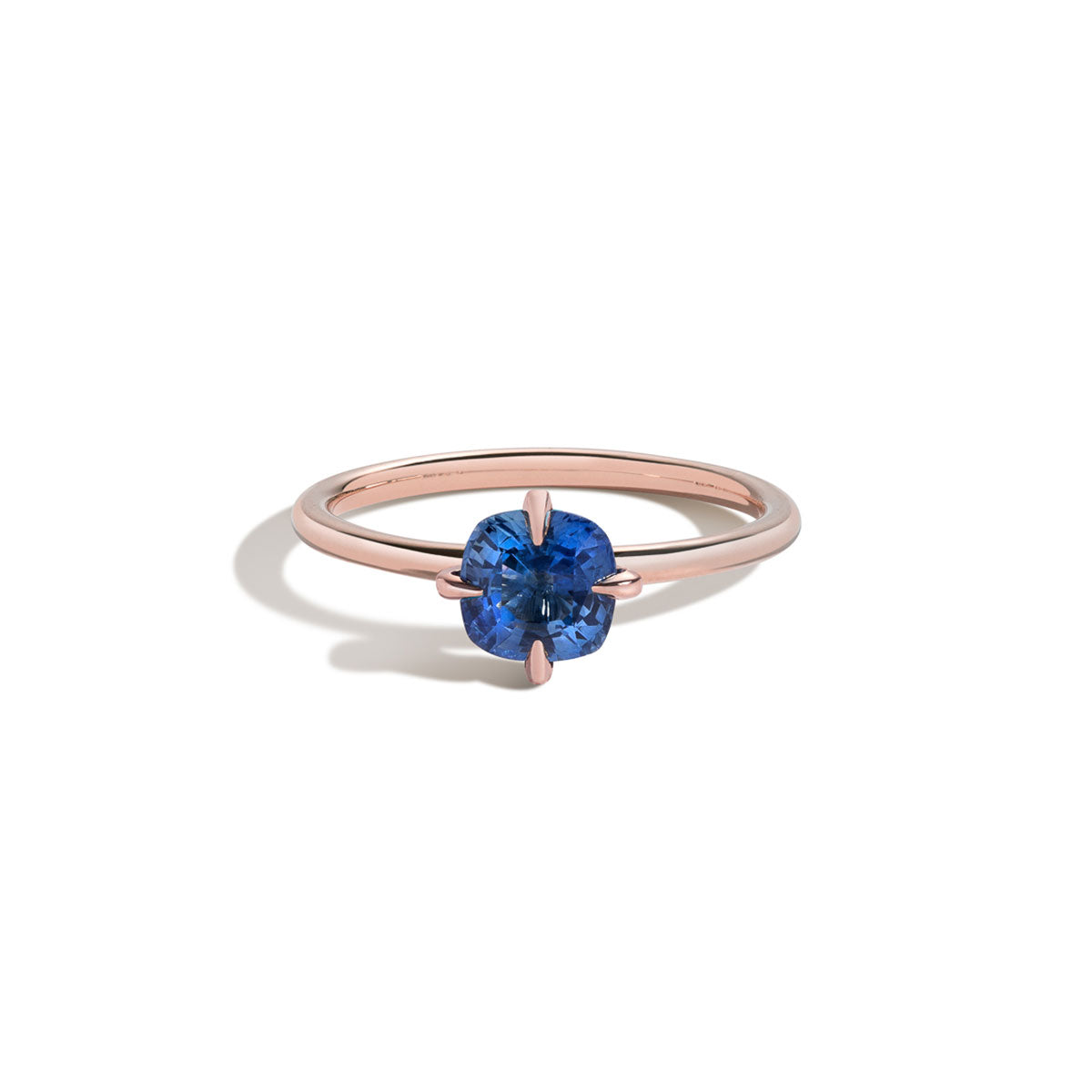 #color_18K Rose Gold Blue Sapphire Cushion Engagement Ring